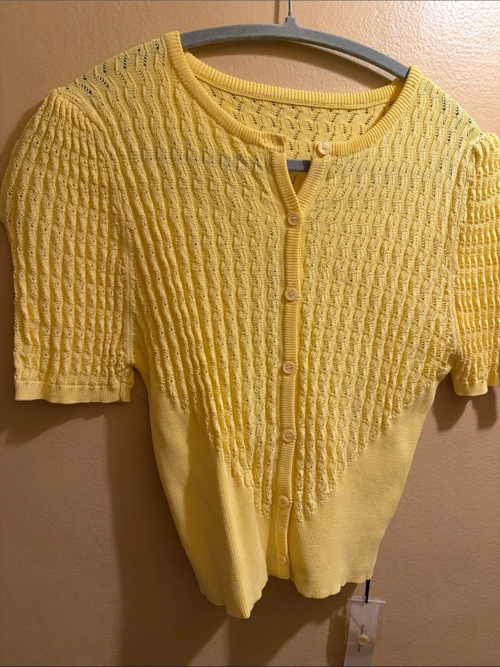 Commense Yellow Knit Short-Sleeve Cardigan